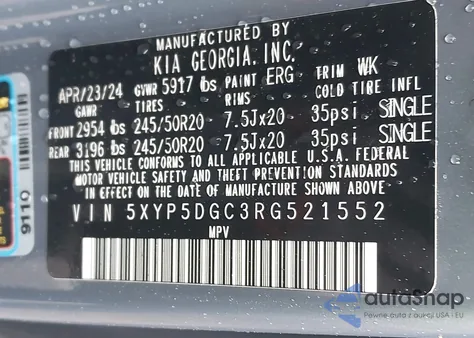 2024 Kia Telluride Sx Prestige X-Line из США, поврежденный, VIN 5XYP5DGC3RG521552